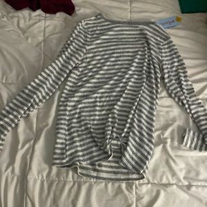 Cat and jack shirt. White and grey striped. Size L (10-12)